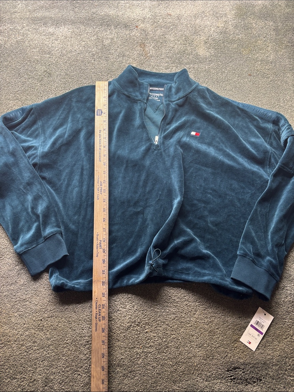 Tommy Hilfiger Teal Velour Quarter-Zip Pullover green blue teal women’s xxl